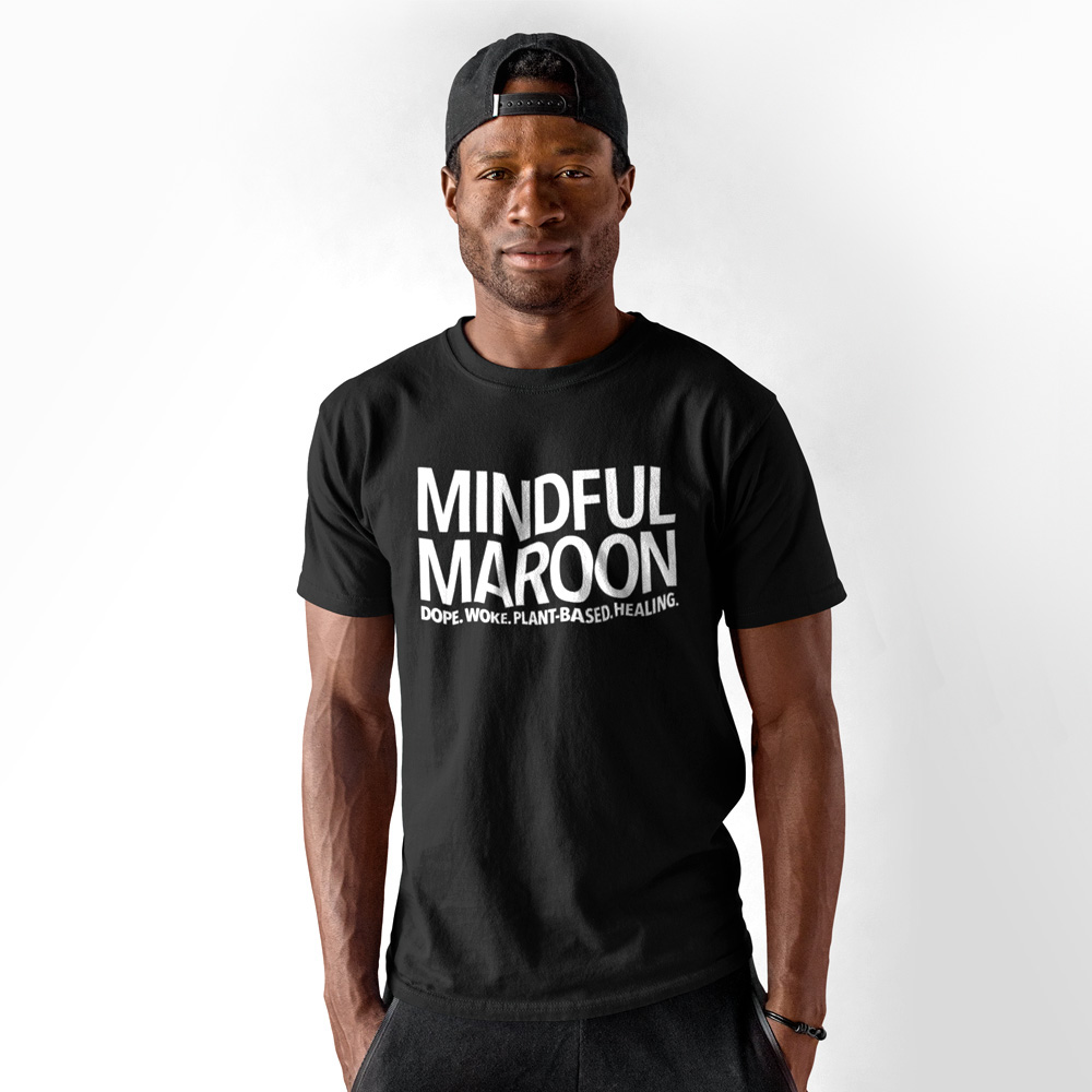 Mindful Maroon logo t male model